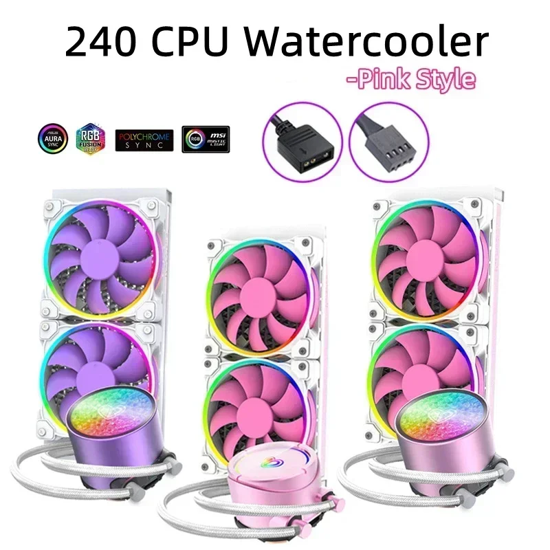 AM5 CPU AIO Water Cooling Kit 240 Watercooler Pink Fan Ventilador For Intel LGA 115X 1200 1700 AM3 AM4 Radiator PINKFLOW 240