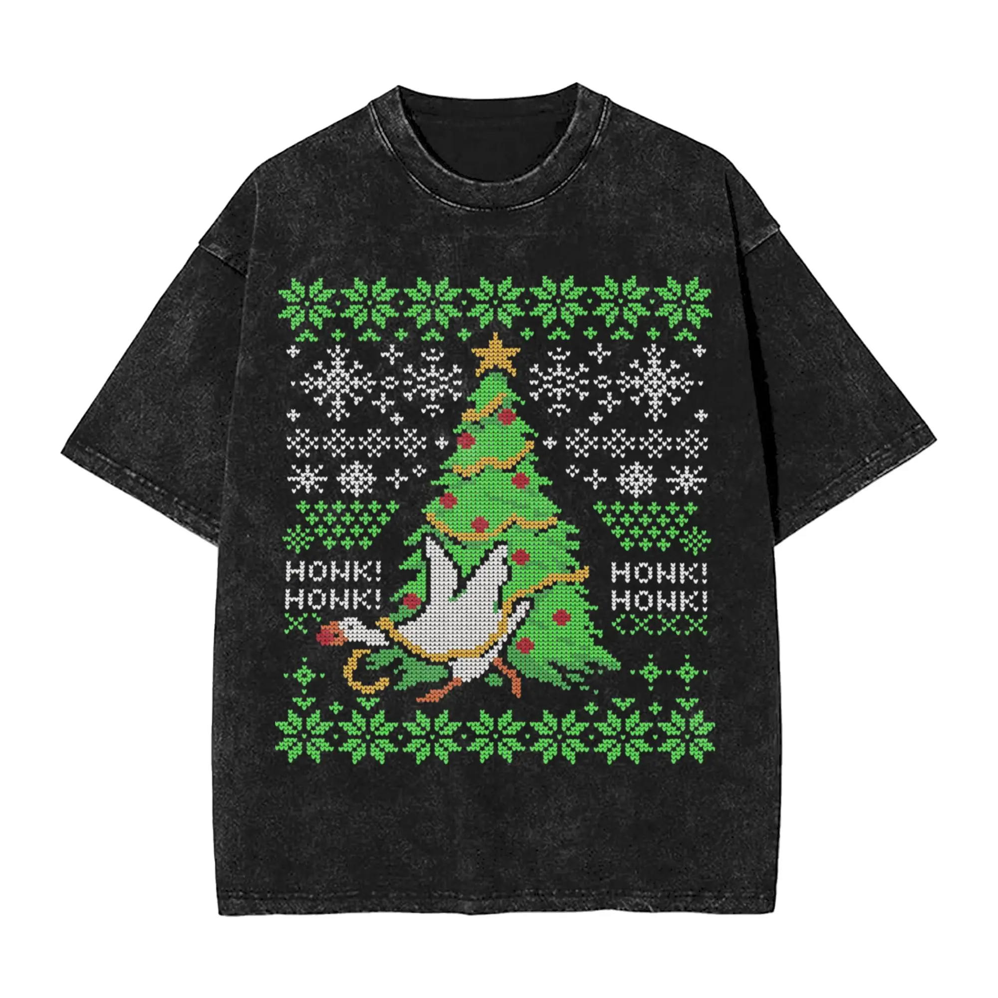 Washed T Shirt Untitled Christmas Goose Game Hip Hop Novelty T-Shirt Oversize  Streetwear Short Sleeve Tops Tees for Men Women