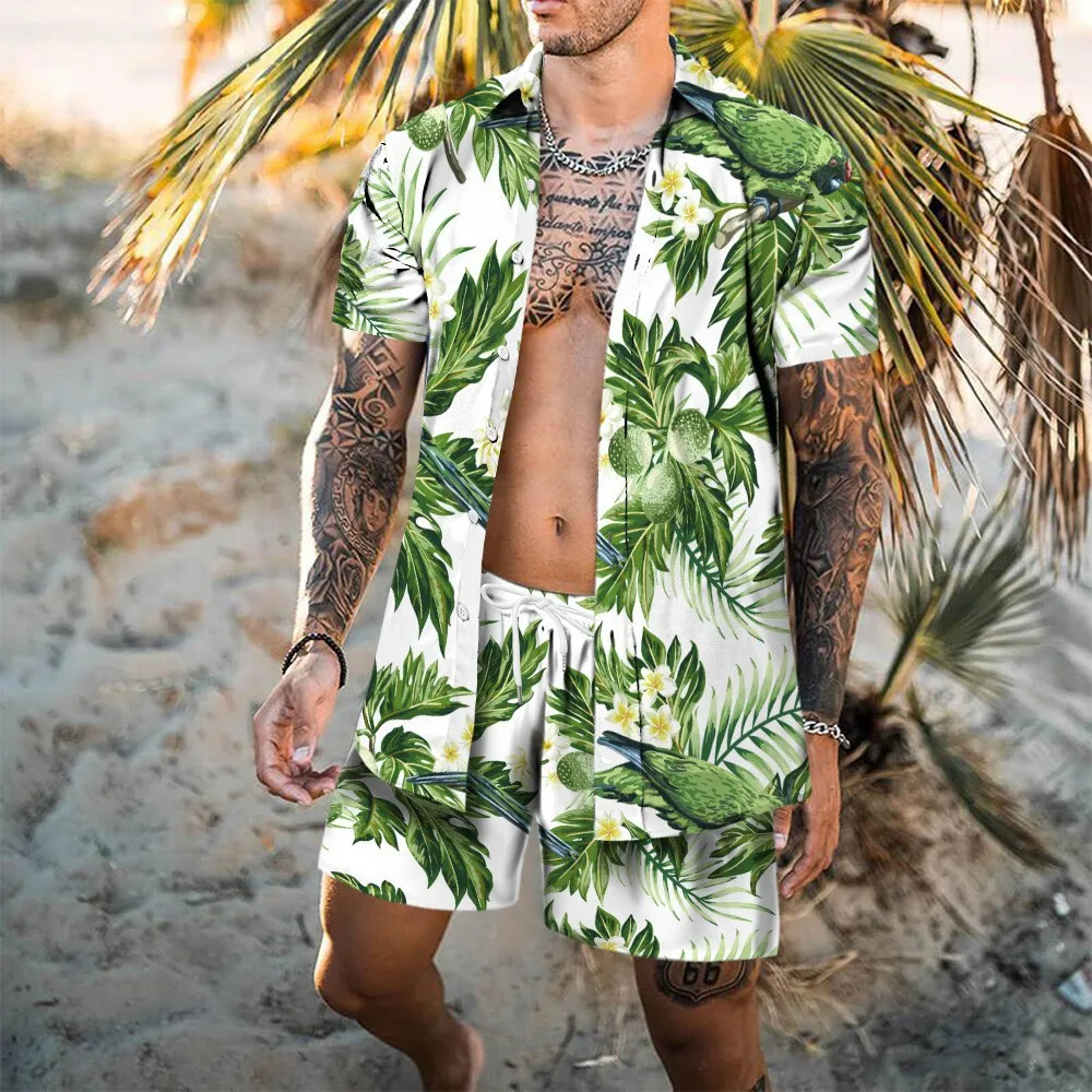 

For Casual And Vacation use, loose, short-sleeved men's two-piece set, Shirt Set 3D Printed Capcropped Pants