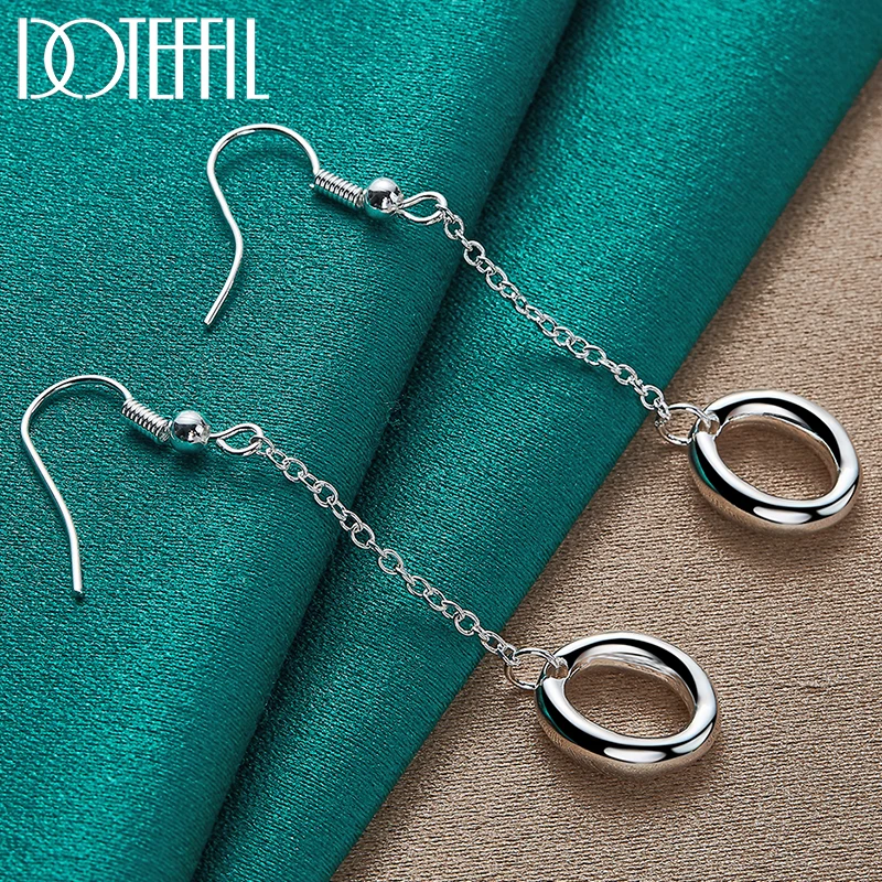 

DOTEFFIL 925 Sterling Silver Round Circle O Long Drop Earrings For Woman Wedding Engagement Fashion Party Charm Jewelry