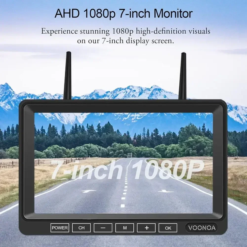 1080P Wireless RV Camera System, IP69 Waterproof Night Vision Backup Camera Side Rear View Camera with 7 Inch HD Monitor for RV