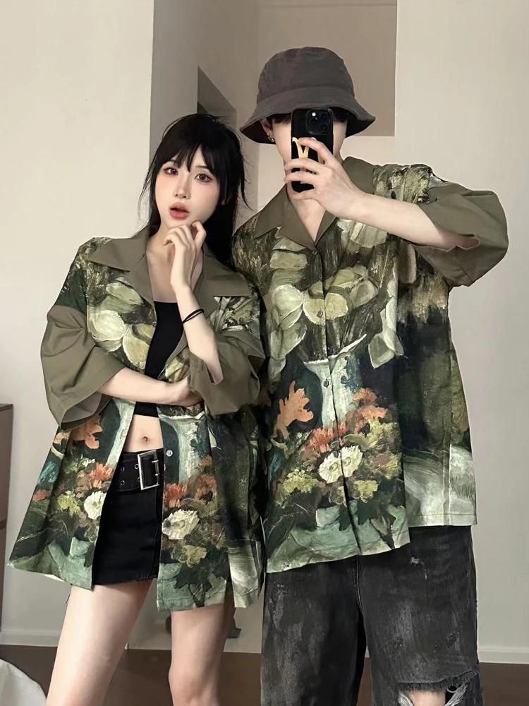 

Retro Hong Kong Style Short Sleeve Floral Shirt Men's Summer Loose Hawaii Vacation Couple's Clothing Youth Trend Summer 2024