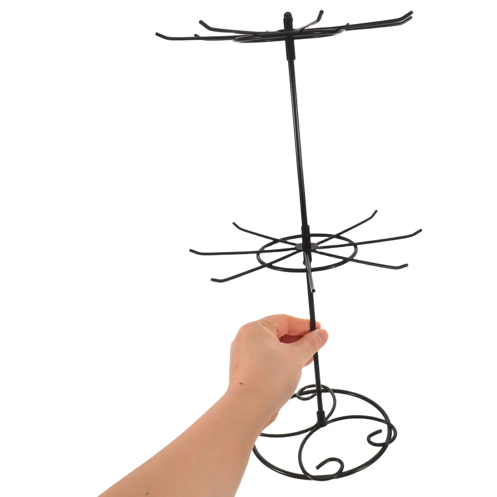 2 Tier White Metal Necklace Organizer Rotating Jewelry Display Stand Jewelry Holder 16 Hooks Spinning Necklace Tree Stand