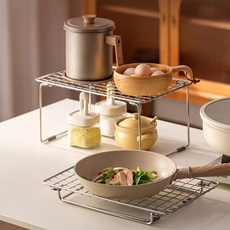 

Foldable Stainless Steel Shelf Heatproof Dish Rack Heavy-Duty Kitchen Organizer shelf Space-Saving Counter Storage rack