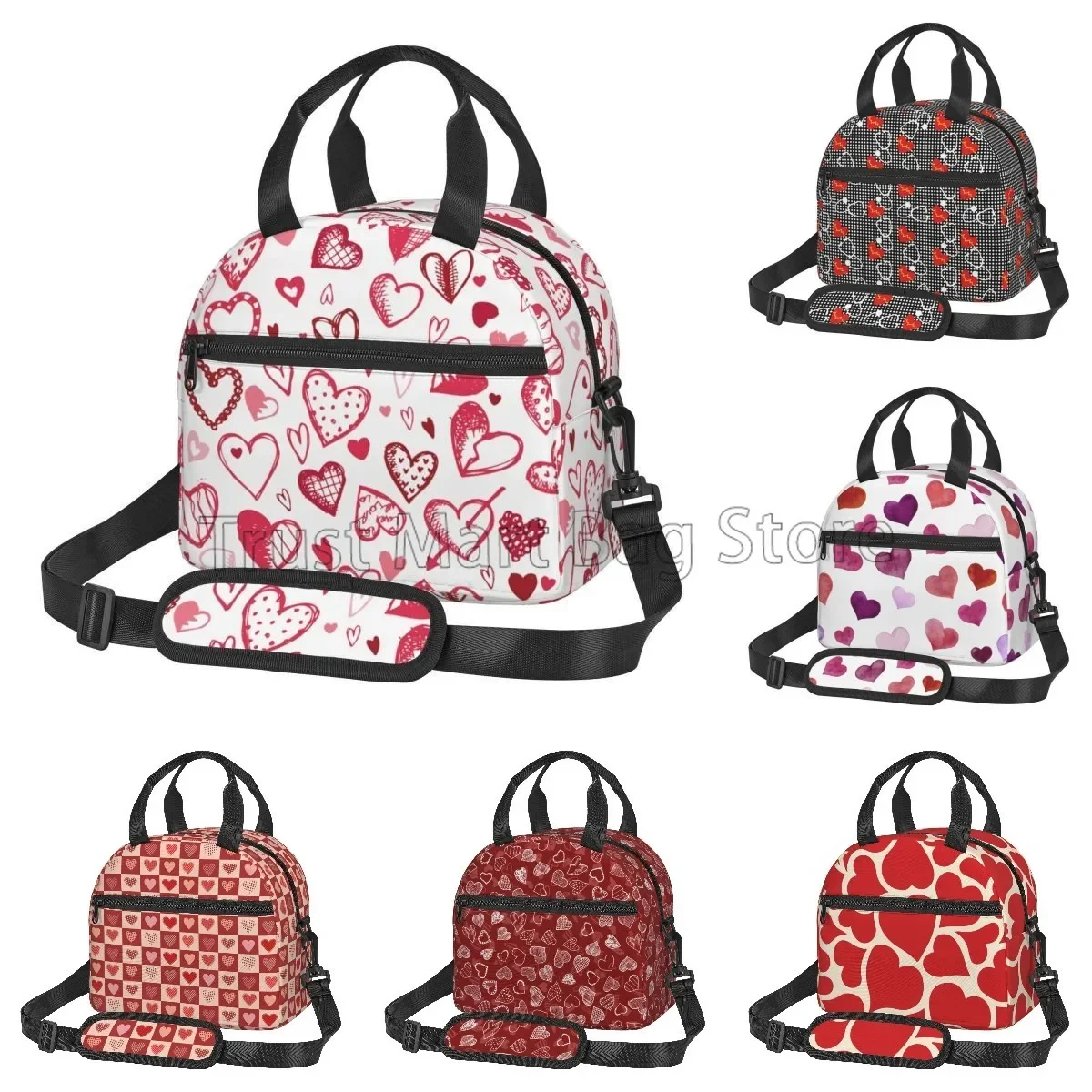الحب قلوب نمط معزول حقيبة الغداء مانعة للتسرب برودة الحرارية بينتو حمل حقيبة الأحمر الحب القلب علب الاغذية للعمل نزهة الشاطئ