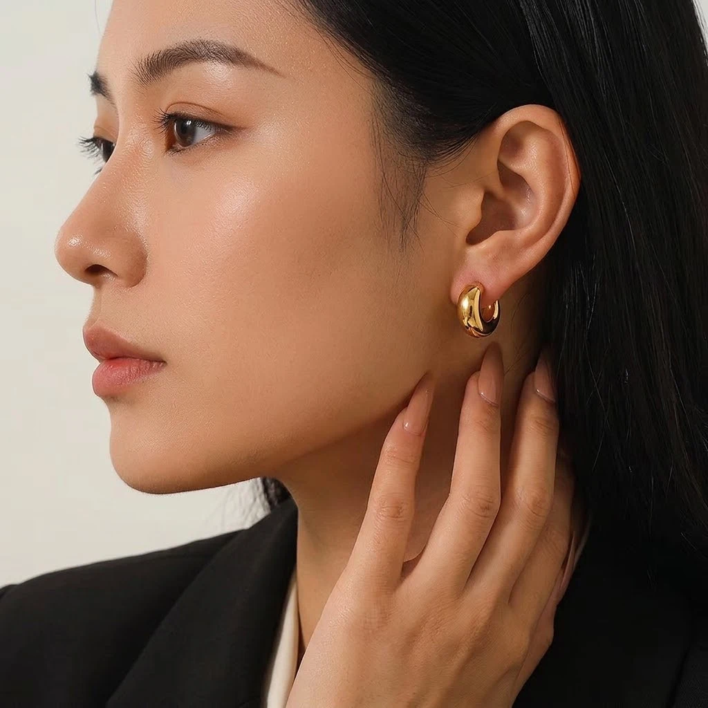 1 Pair Chunky Hoop Earrings 316L Stainless Steel Hypoallergenic Thick Tube Huggie Earrings 8/10/12/14mm Minimalist Everyday Jewe