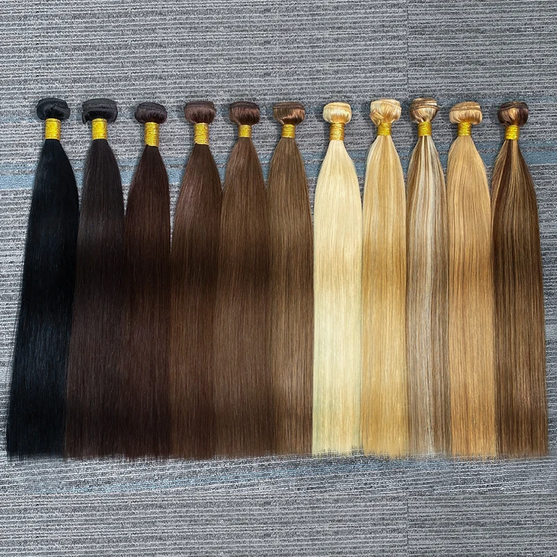 Straight 100% Human Hair Bundles with Closure Brazilian Silky Human Hair Bundles Natural Color Human Hair Extensions Thick Hair