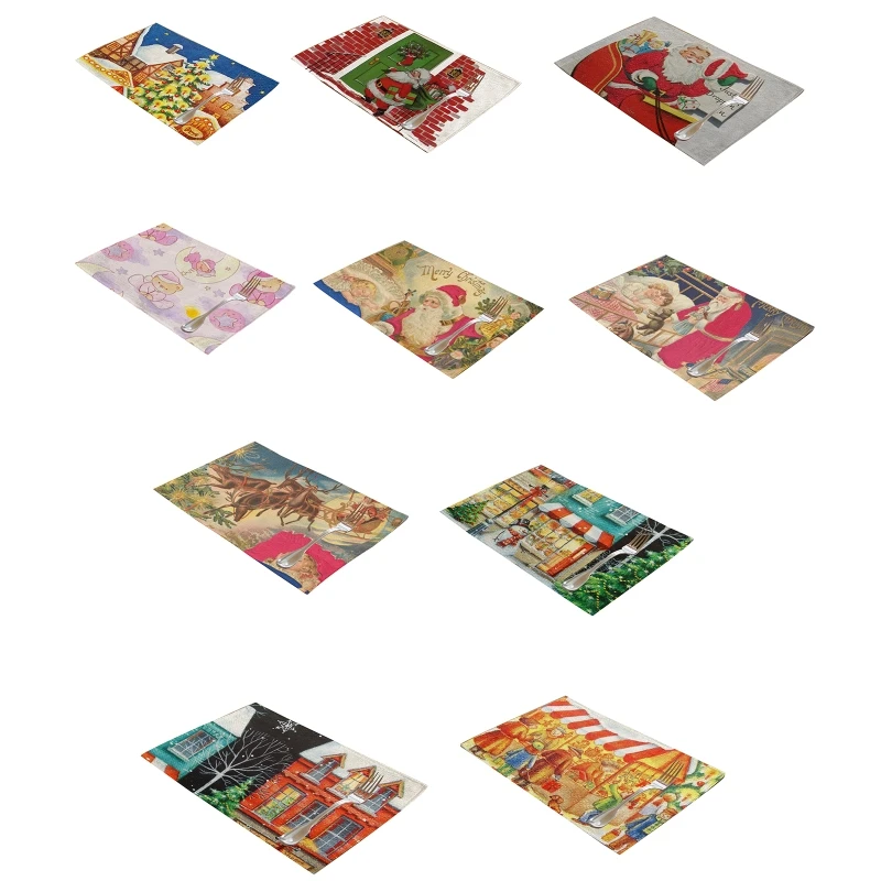 Christmas Placemat Xmas Snowman Cotton Linen Mat Waterproof Table Mat Dish Coffee Cup Heat Insulation Mat A0KC