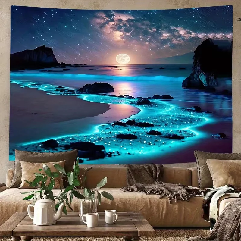 VIKAMA Starry Beach Tapestry Gradient Bohemian Living Room B&B Decoration Minimalist Art Background Wall Room Decoration Top