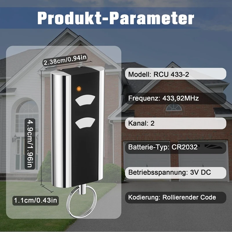 Set Of 2 Garage Door Replacement Remote Control For Normstahl RCU 433-2K, 433.92 Mhz Garage Opener Handheld Transmitter