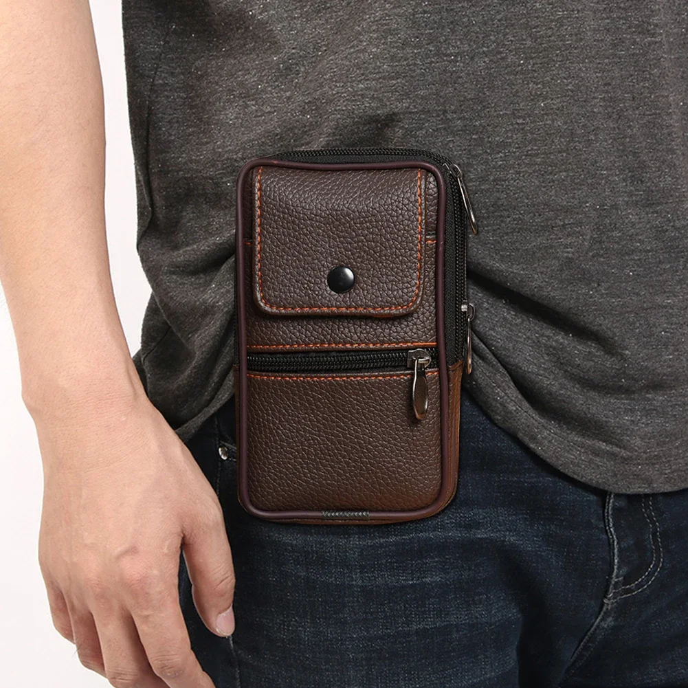 Men Cowhide Leather Fanny Waist Bag Quality Classic Texture Designer Business Male Phone Bags Solid Mobile Phone Belt Bum Pouch