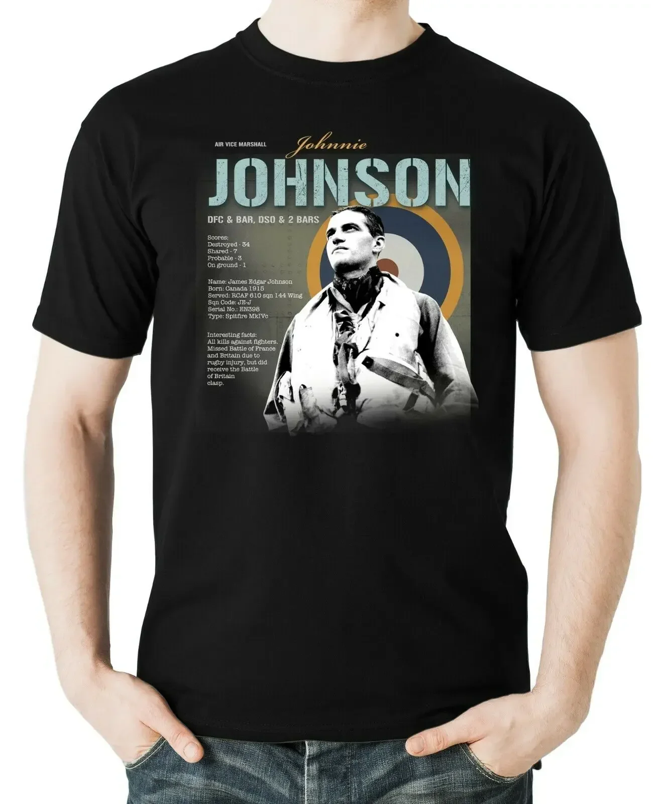 

Royal Air Force Air Aces Pilot Jonnie Johnson T-Shirt. Aviation Themed Summer Cotton Short Sleeve O-Neck Mens T Shirt New S-3XL