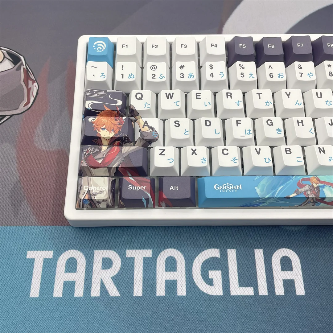 

Tartaglia 128 Key Cap Genshin Impact PBT DYE Sublimation Cherry MX Cross Axis Switch Keycap Key Cover for Mechanical Keyboard