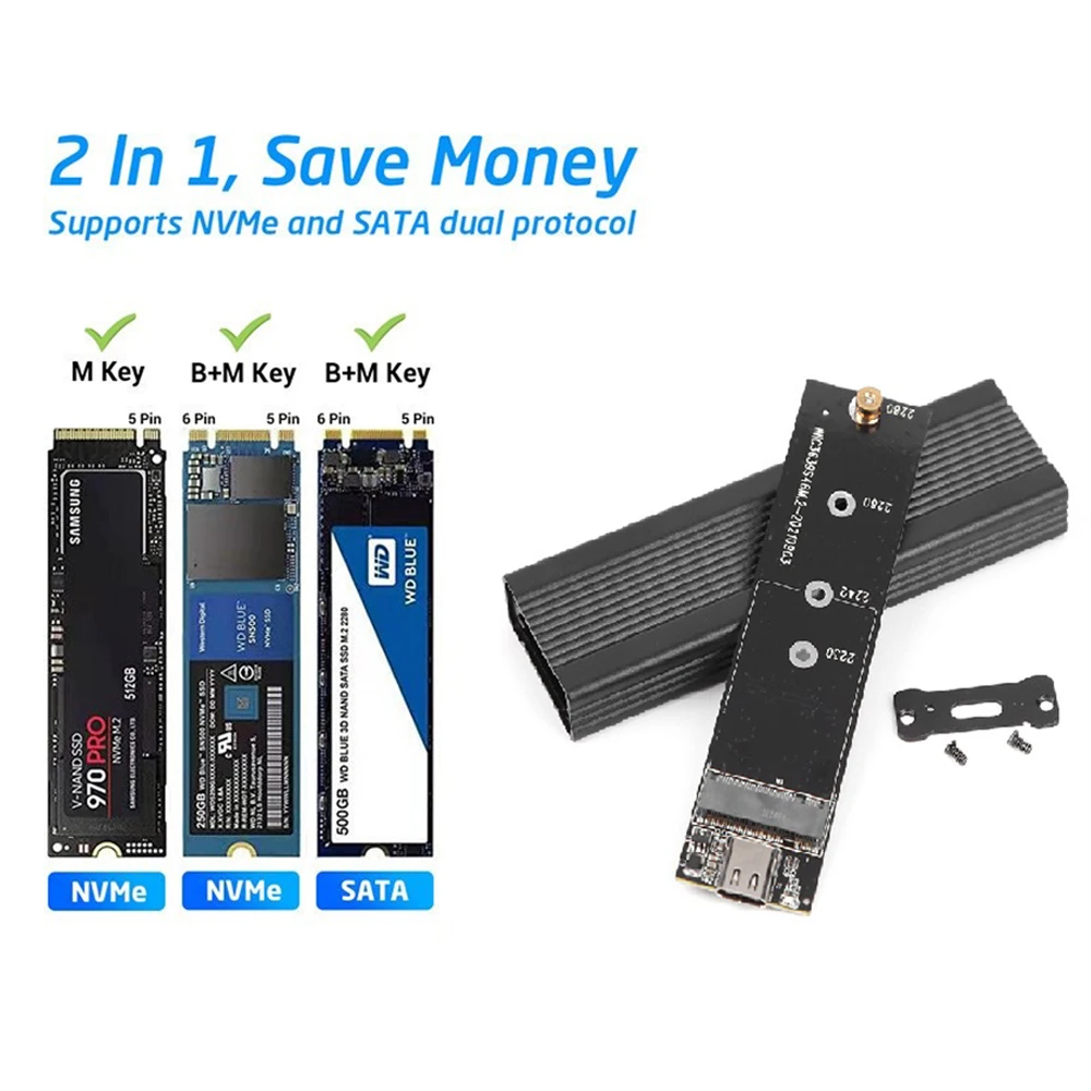 TISHRIC-carcasa M.2 NVMe SATA SSD, carcasa NVME PCIe para M.2 NVMe NGFF SATA SSD, compatible con llaves M, B y M
