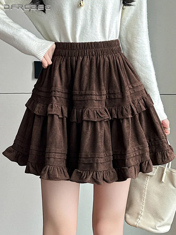 

Ballet Style Vintage Sweet Suede Cake Skirt Woman Autumn Winter Casual Ball Gown Y2k Cute Short Skirts Lady