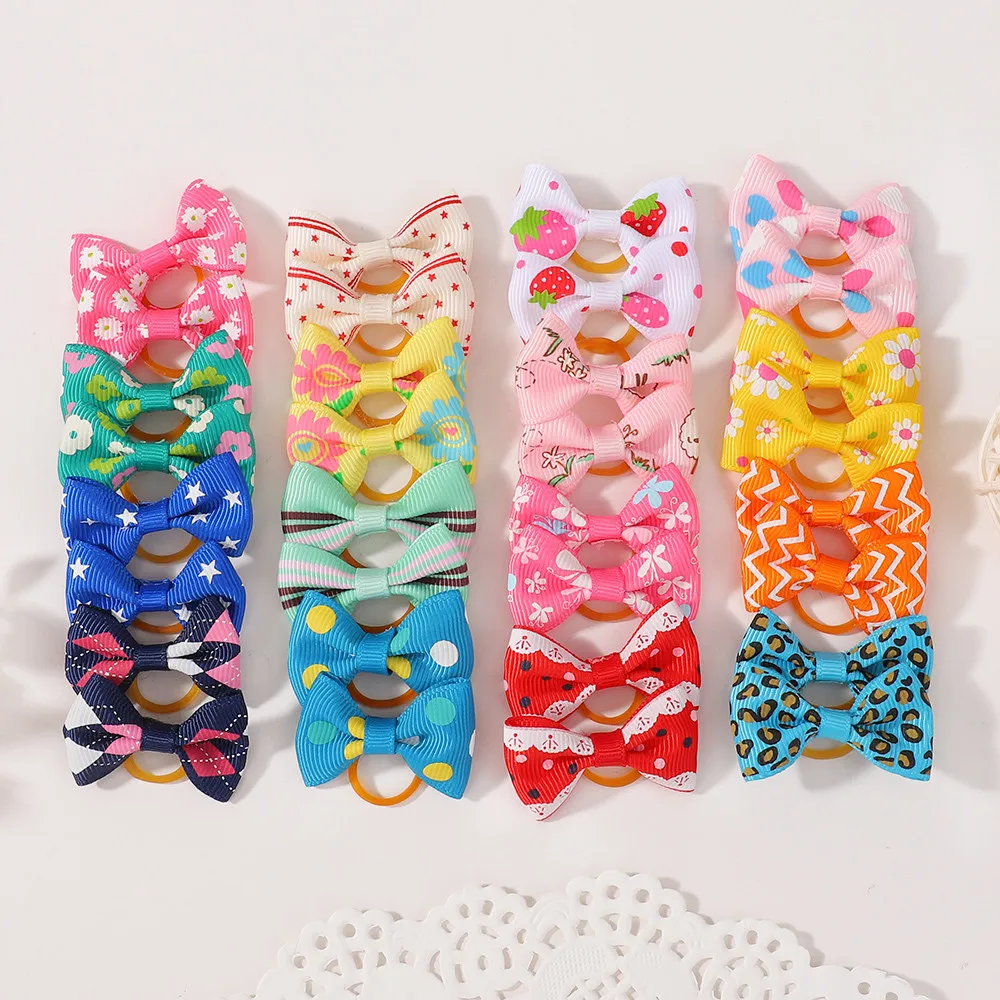 50 pezzi Fasce per capelli di colore casuale Piccola stampa Bowknot Ragazze Copricapo per bambini Bambini Copricapo elastico Corda per capelli Accessori per capelli