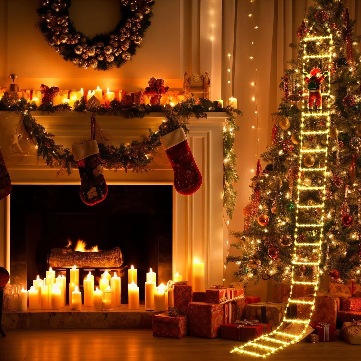 

3M Santa Claus Climbing Ladder Warm Light Christmas Decoration Home Outdoor Garden Cristmas Tree Ornement New Year Gift