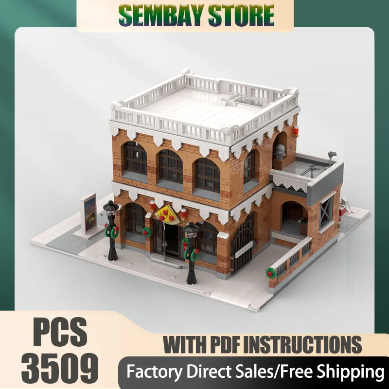 Street View Moc Building Brick Modular Winter Village - Pizzaria & Arte Model Technology كتل هدايا بناء لعبة عيد الميلاد #1