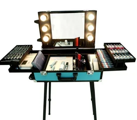 Gran oferta, estuche de almacenaje para maquillaje profesional, estuche de viaje para cosméticos, organizador, rueda rodante, estuche para carrito de maquillaje