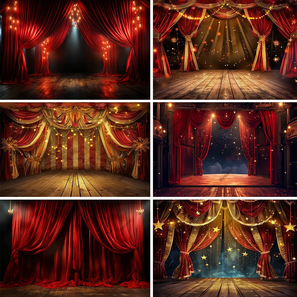 

Red Curtain Stage Light Circus Tent Baby Birthday Party Photography Backdrops Photo Backgrounds Photozone for Photo Studio