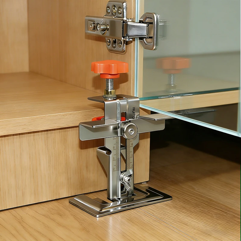 

Cabinet Door Installation Jig Stainless Steel 2-in-1 Mounting Tool with Support Base Adjustable Positioner for Base Cabinets