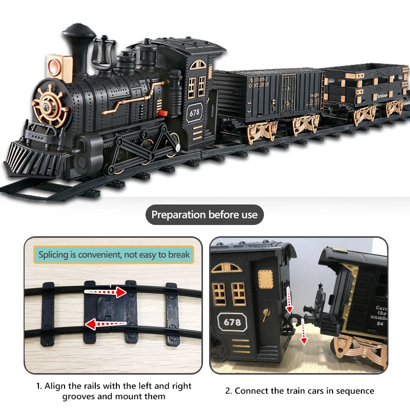 Model Train Track Set Kids Toy Spray Classical Steam Train with Sound Locomotive Electric Train Kit Retro Model  Children Gift