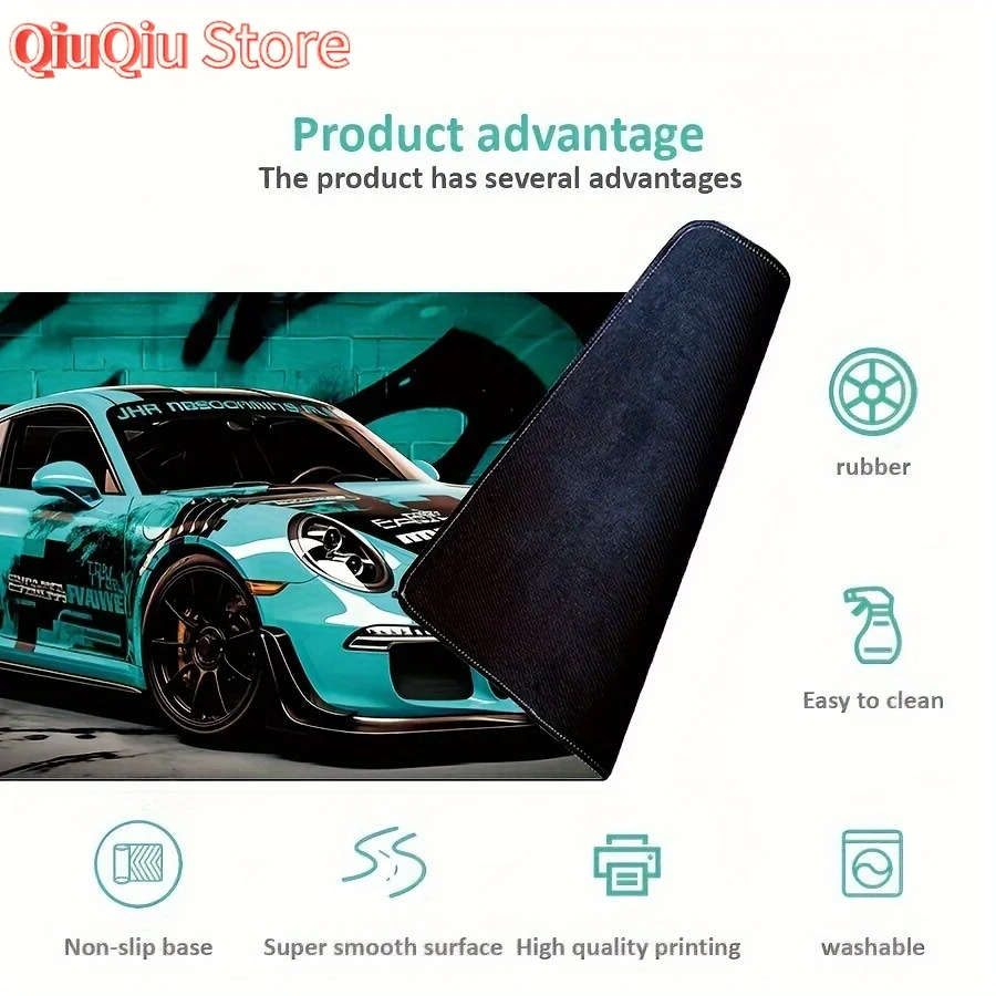 Elegante luz azul supercar mouse pad antiderrapante bordas costuradas durável e confortável tapete de mesa de escritório de jogos acessórios de mesa