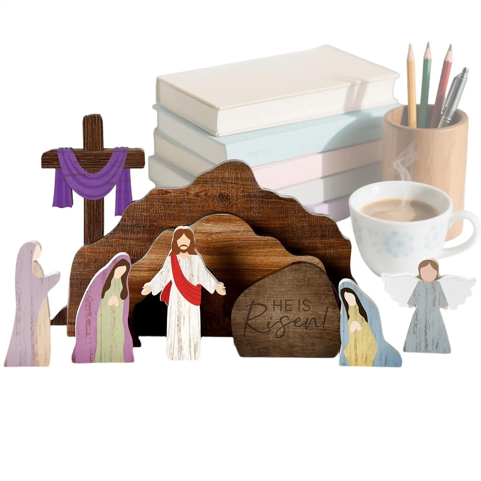 Wooden Nativity Scene Rustic Religious Decor Nativity Sets & Figures for Indoor Yard Tabletop Home Church Family Night Easter