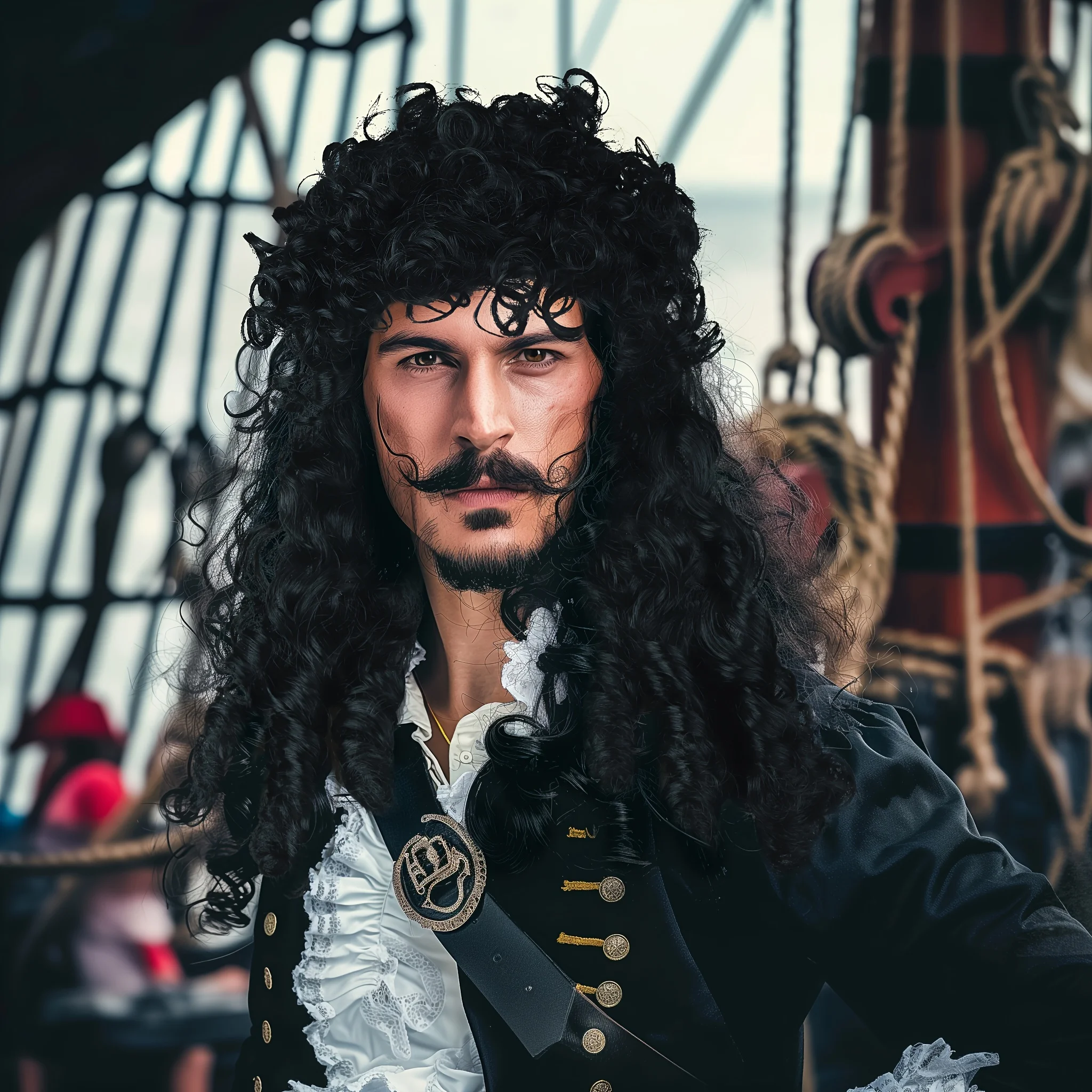 باروكة سوداء مجعدة مقاس 22 بوصة مع ضفائر منفوشة باروكية على الطراز الباروكي، تجعيدات طويلة مموجة مقاومة للحرارة، لحفلات عيد الميلاد