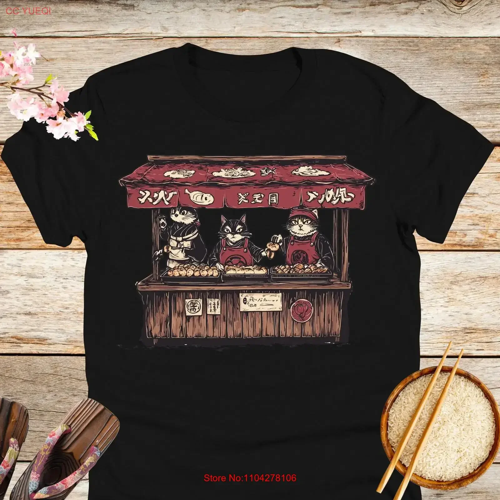 Takoyaki Cat T shirt Japanese Inspired Anime Cute Animal Top For Her Him 03162501 vintage Washed graphic homme