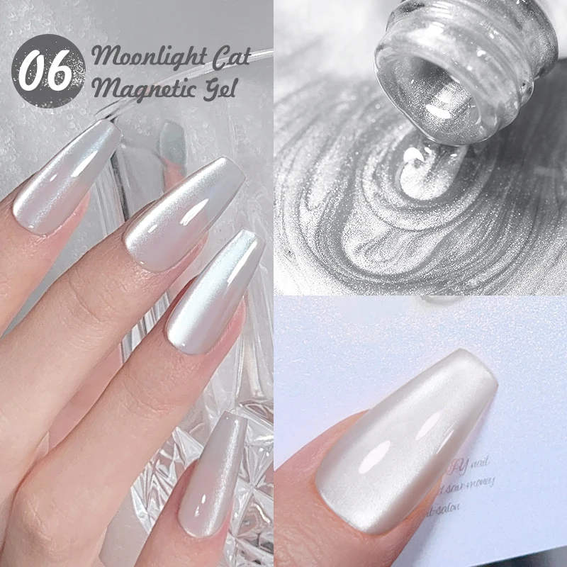 BORN PRETTY 10ml Double Light Moonlight Cat Magnetic Gel Nail Polish Set White Silver Light Nails Soak Off UV LED UV Gel Kit