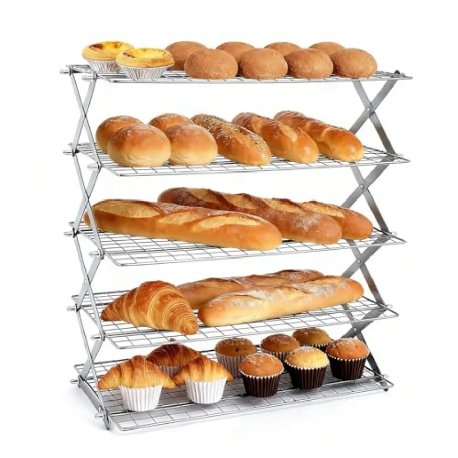

5 Tier Collapsible Cooling Rack 2/3/4/5-Tier Upgraded Adjustable ＆ Stackable Baking Rack 5 Modes Cooling Racks for Cooking and