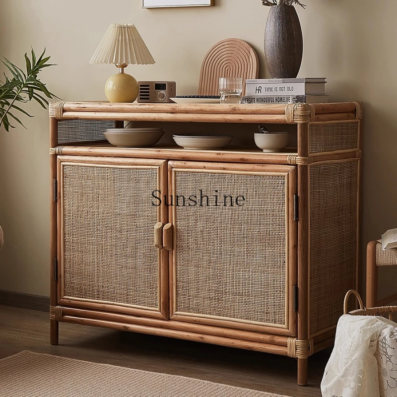 

Retro rattan storage locker home living room against the wall B & B modern simple small apartment