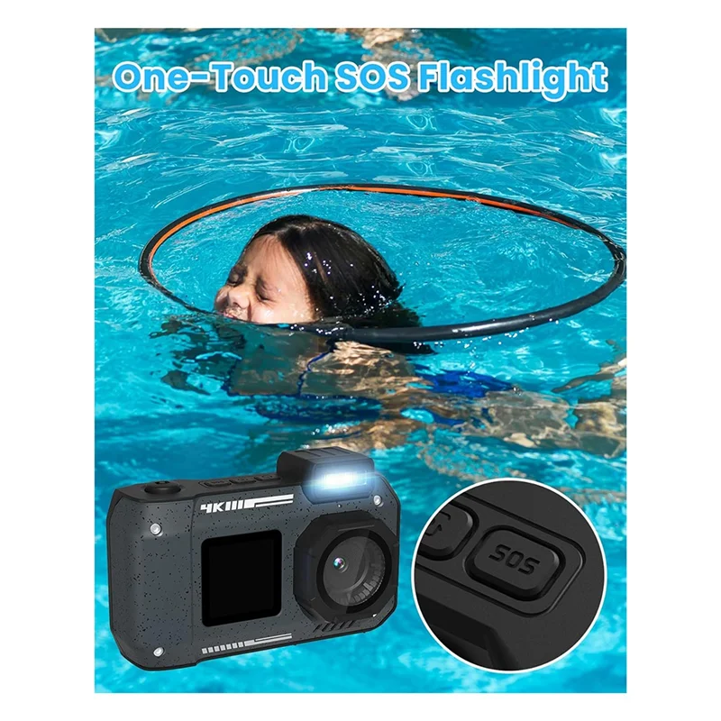 كاميرا B86B- مقاومة للماء بدقة 4K و65 ميجابكسل تحت الماء مع بطاقة 64 جيجا، للشاشة المزدوجة لصور السيلفي والتركيز التلقائي للغطس