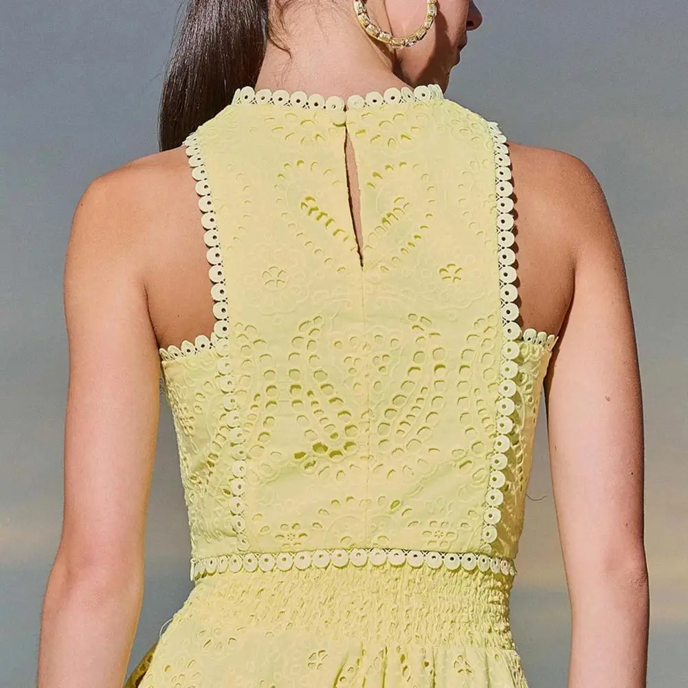 

Beach Style Crochet Shirring 2 Piece Set Women Backless Irregular Tops+Solid Long Skirts Vacation Suits