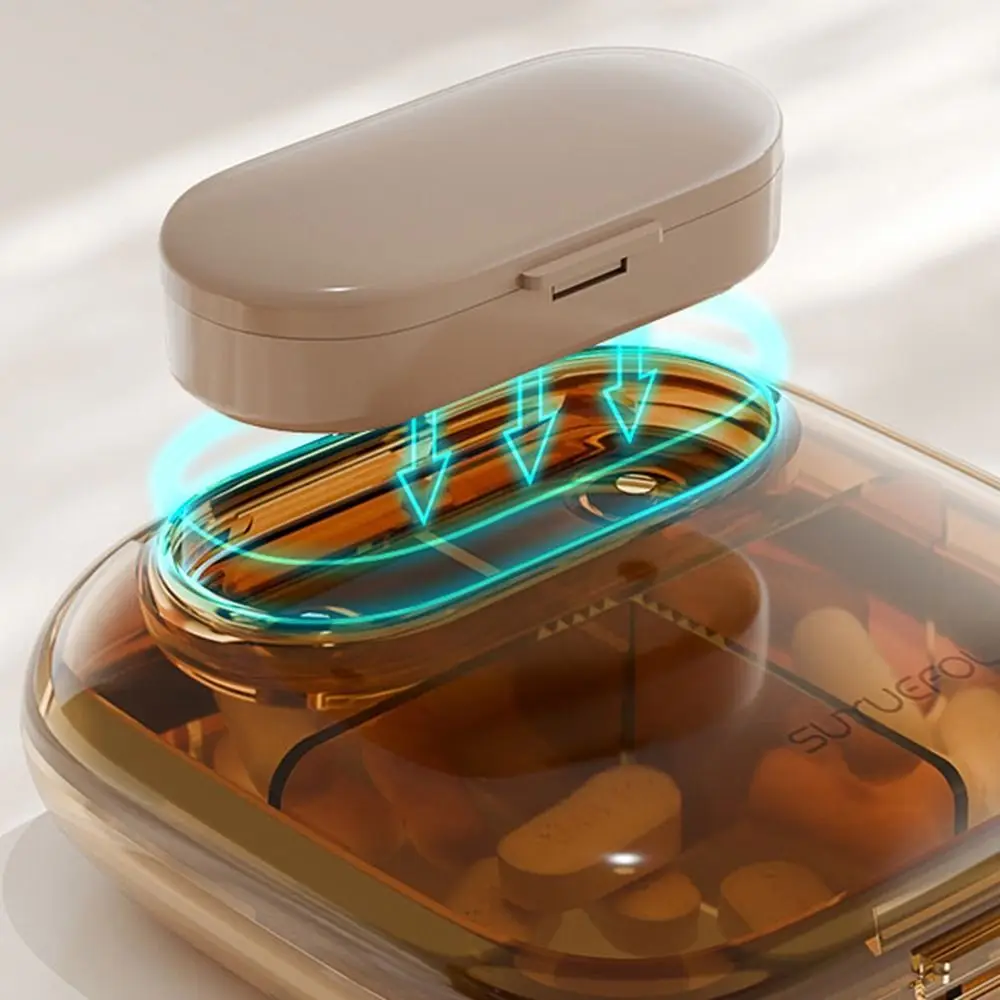 Tragbare Kunststoff-Pillendose mit 4/6 Gittern, großes Fassungsvermögen, kleine Medizinbox, versiegelt, staubdicht, Pillenspender für Reisen