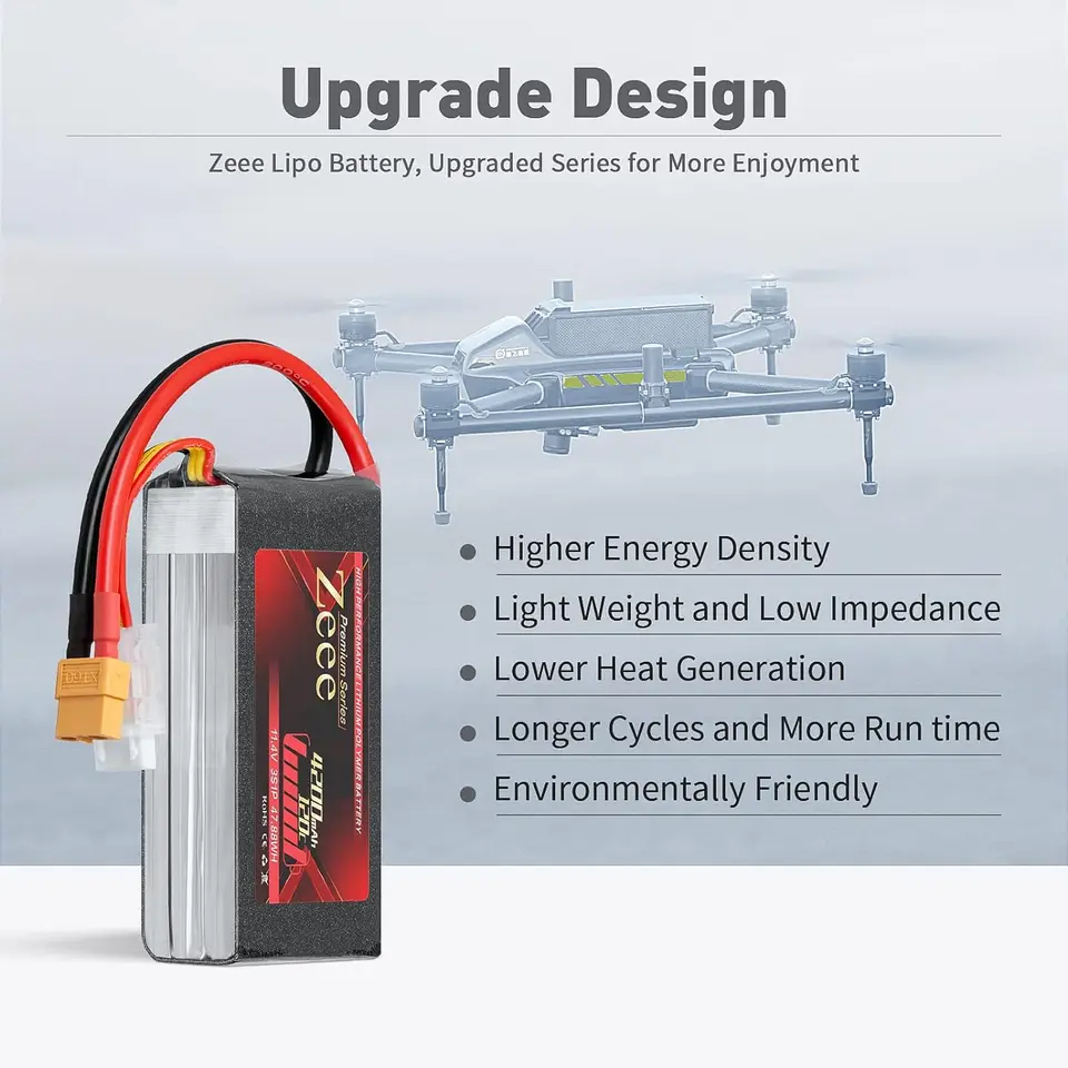 Zeee 3S Lipo Batterie 1300mAh 11,1V 120C XT60 - Lot 2 Pièces Pour Drones FPV RC Voiture Bateau