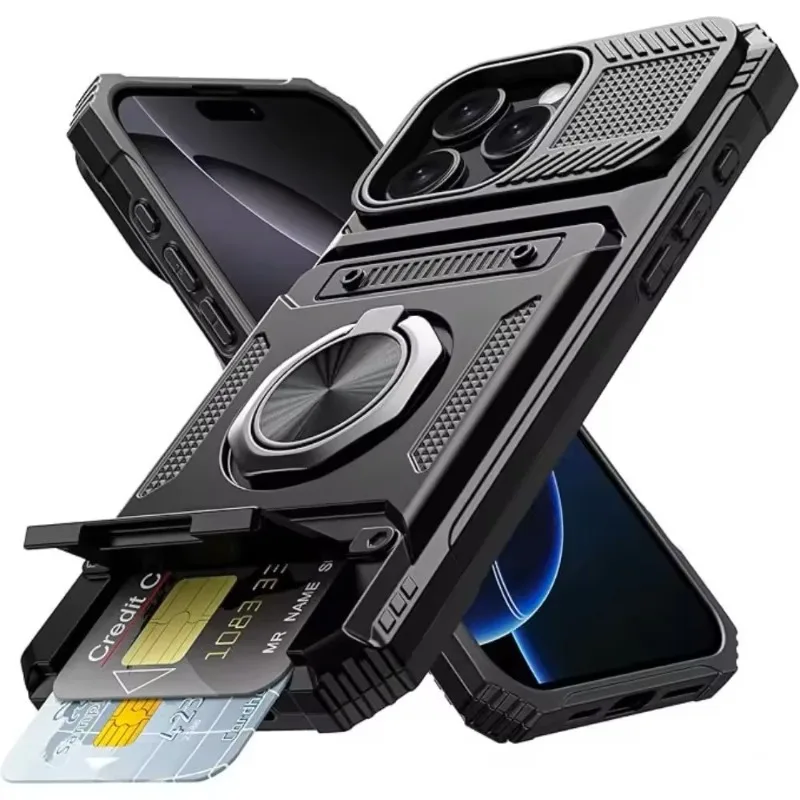 

Magnetic Ring-shaped Stand Phone Case with Card Slot for IPhone17 16 15 14 13 11 Pro Max AirDurable Hard Shell Protective Cover