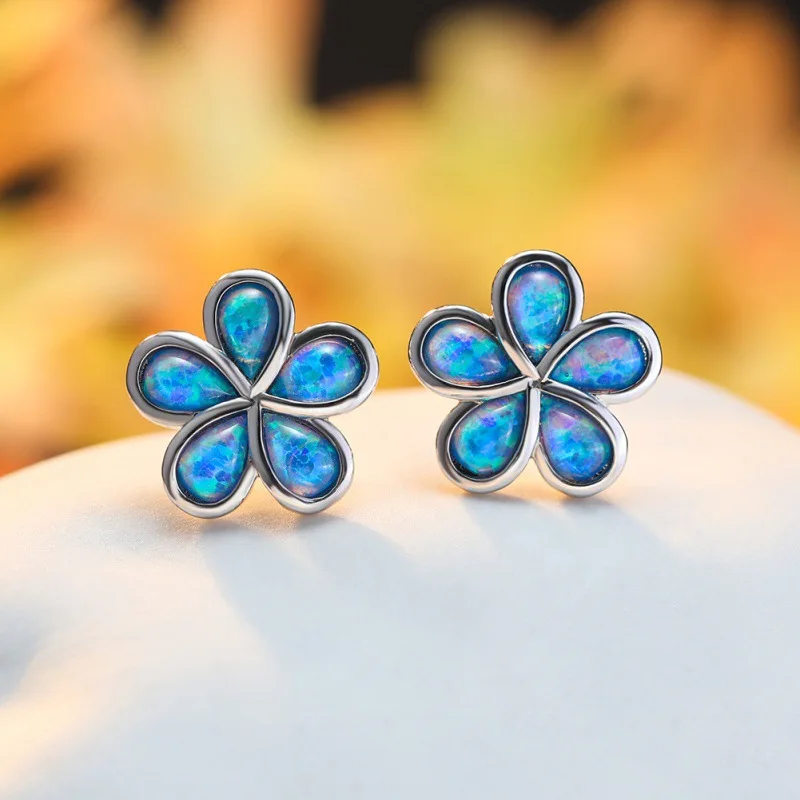 Non Fading High-end Three-dimensional Australian Treasure Large Five Petal Flower Earrings Exquisite and Versatile Accessories