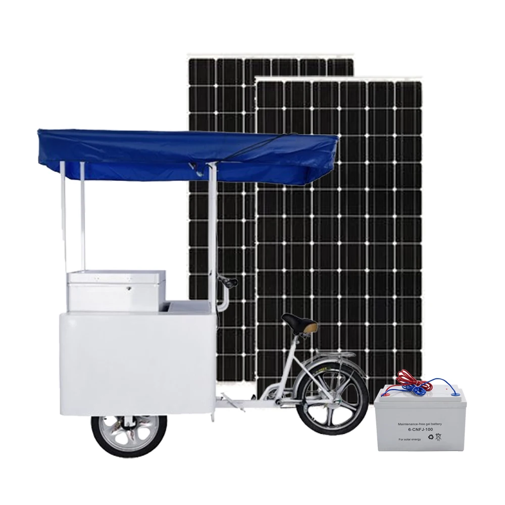 

Smart solar freezer, with advanced cooling ice cream tricycle 68 liter freezer, tricycle with solar panels Popsicle bike