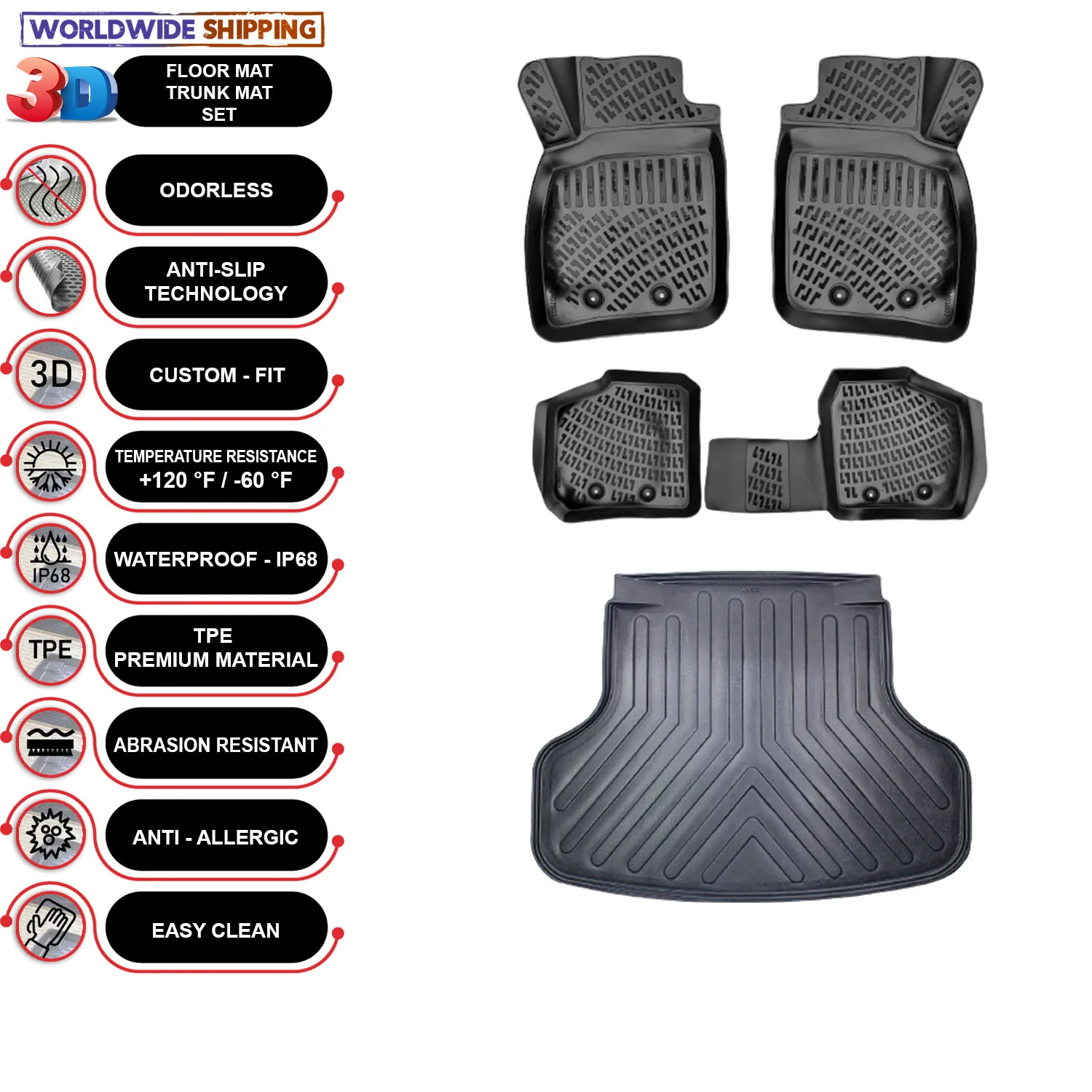 Volvo S40 - (1996-2004) - Floor Mats + Cargo Trunk Liner - SET - (Black)