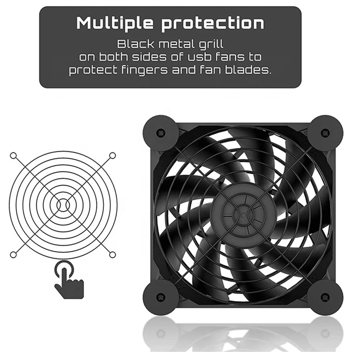

ABJU Computer PC Case Fan USB Powered 5V Silent Chassis Cooler for Router Cooling Screws Protective Net D