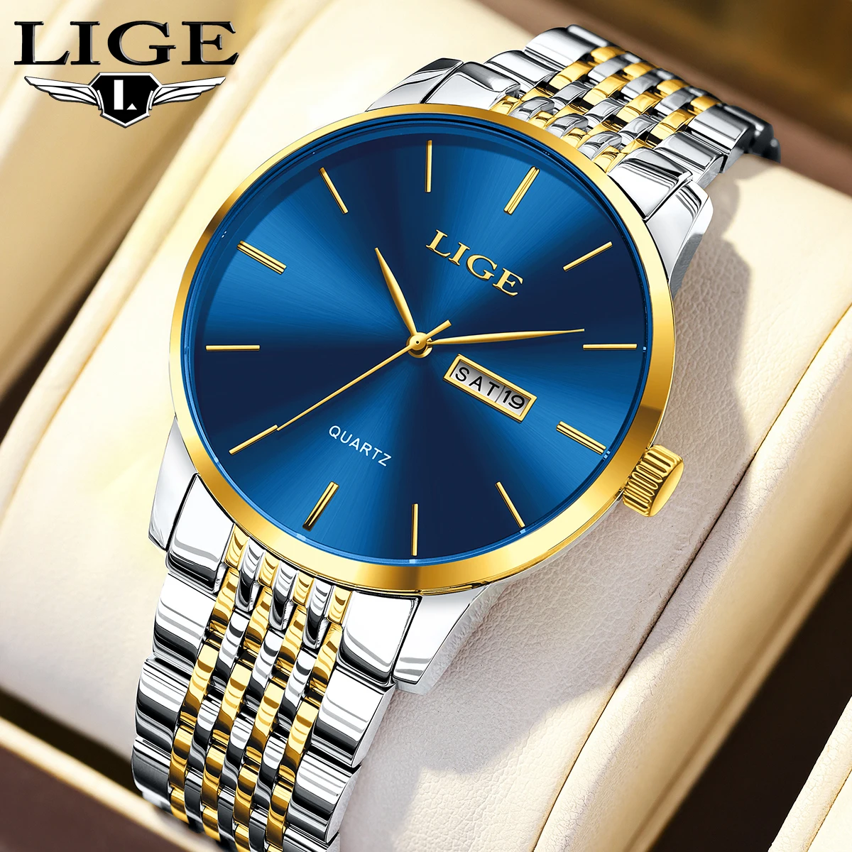 LIGE New Men Business Watches Top Brand Luxury Man Wristwatch Waterproof Luminous Date Week Quartz Men's Watch High Quality+Box