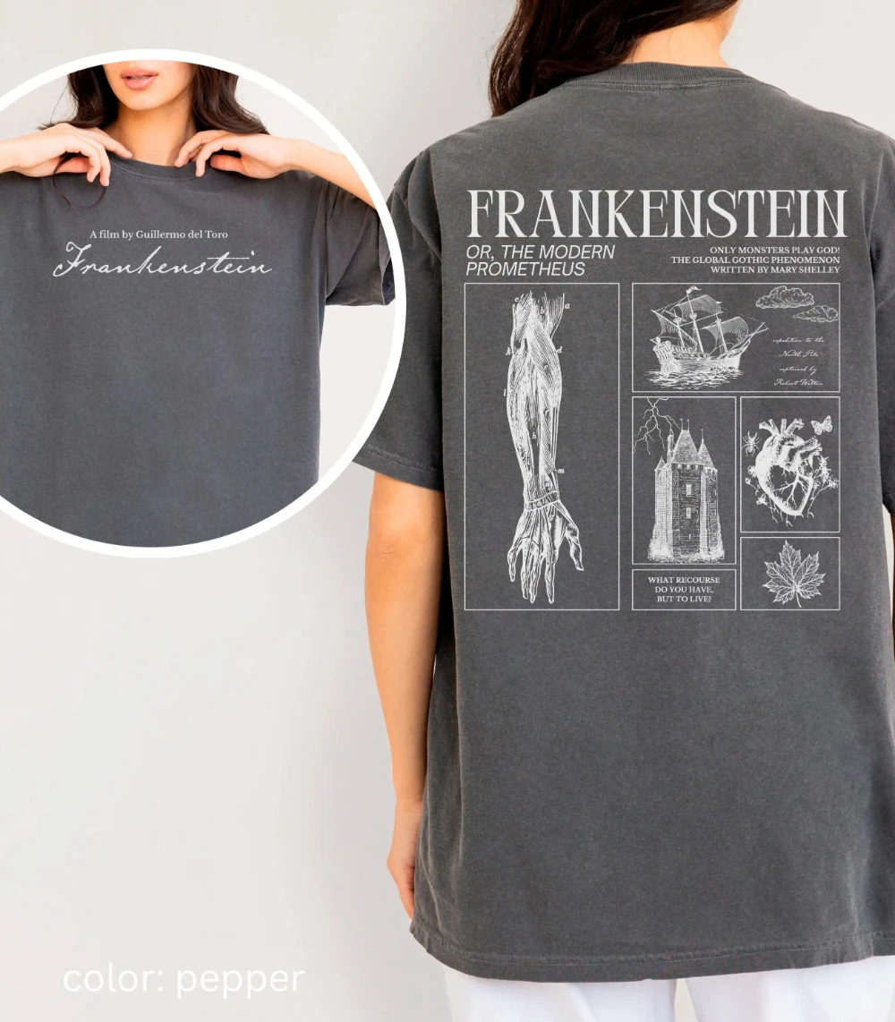Frankenstein Tee Insects Maple Leaf Horror Gothic Monster Movie Lover Bookish Merch Halloween Dark Academia Mary Shelley