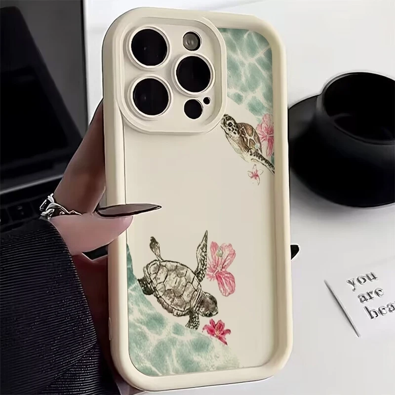 Fresh Sea Turtle Floral Pattern Phone Case For Samsung Galaxy A30-A37 A50-A55 A70-A73 S20-S26 FE Plus Ultra 5G Shockproof Cover