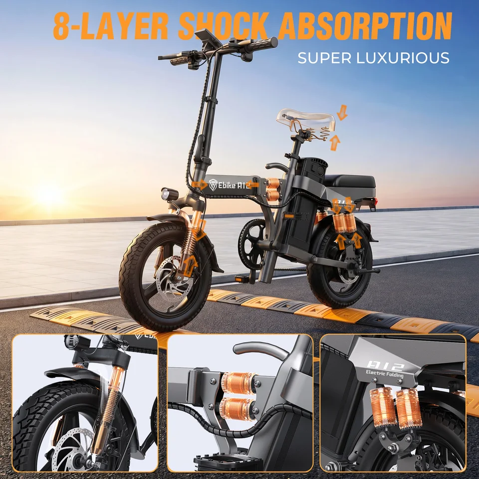 DTTZH A12 Folding Electric Bike for Adults, 14" Commuter E-Bike, 1000W Peak Motor, 48V 15Ah Removable Battery, 60 Miles Range, Remote Start, UL 2849 Certified image 7