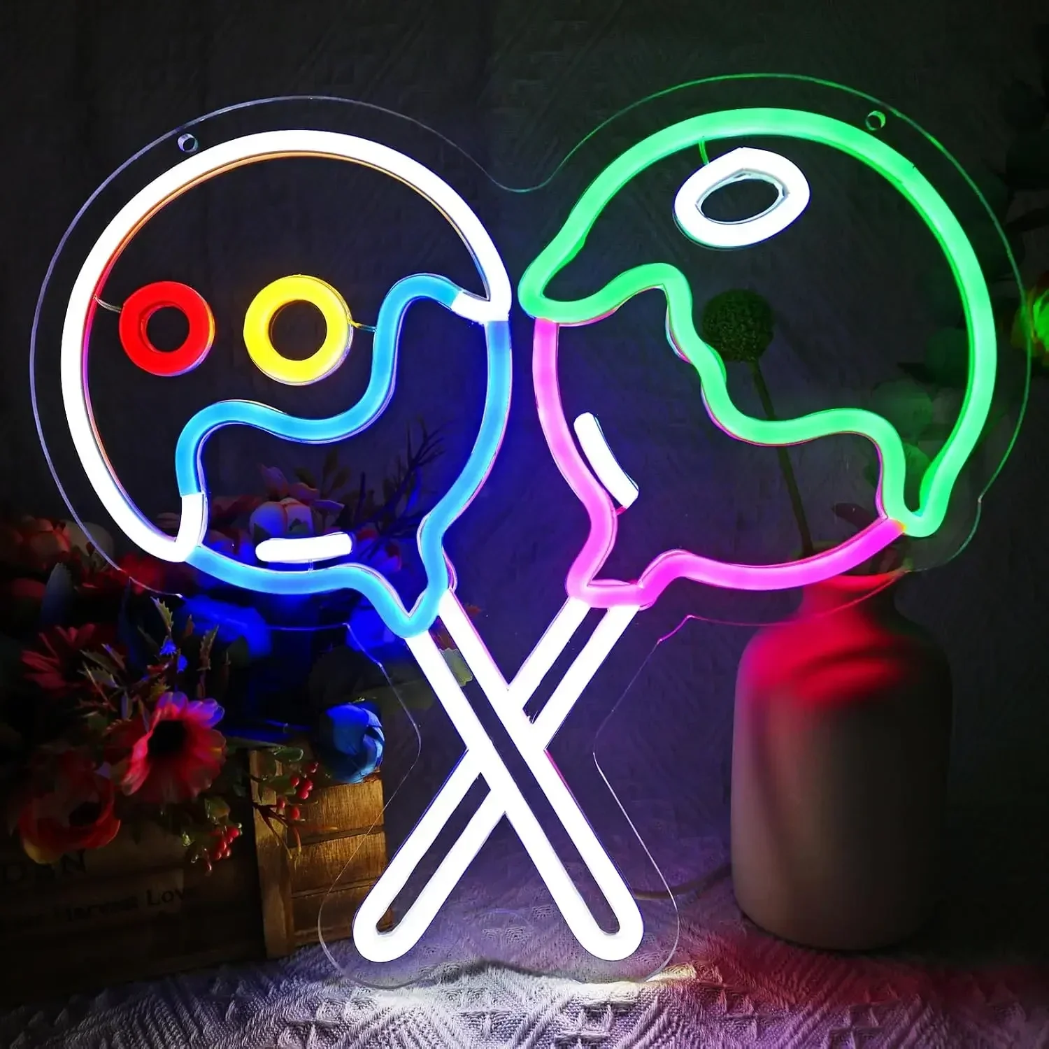 

LED Melted Lollipop Neon Sign For Wall Candy Neon Birthday Party Kindergarten Preschool Classroom Shop Multi Color Night Light