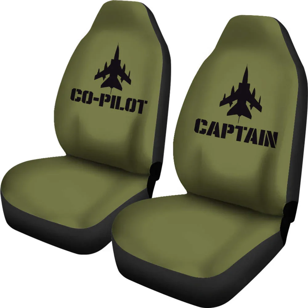 Captain and Co-Pilot Set of 2 Car Seat Covers Army Military Green,Pack of 2 Universal Front Seat Protective Cover