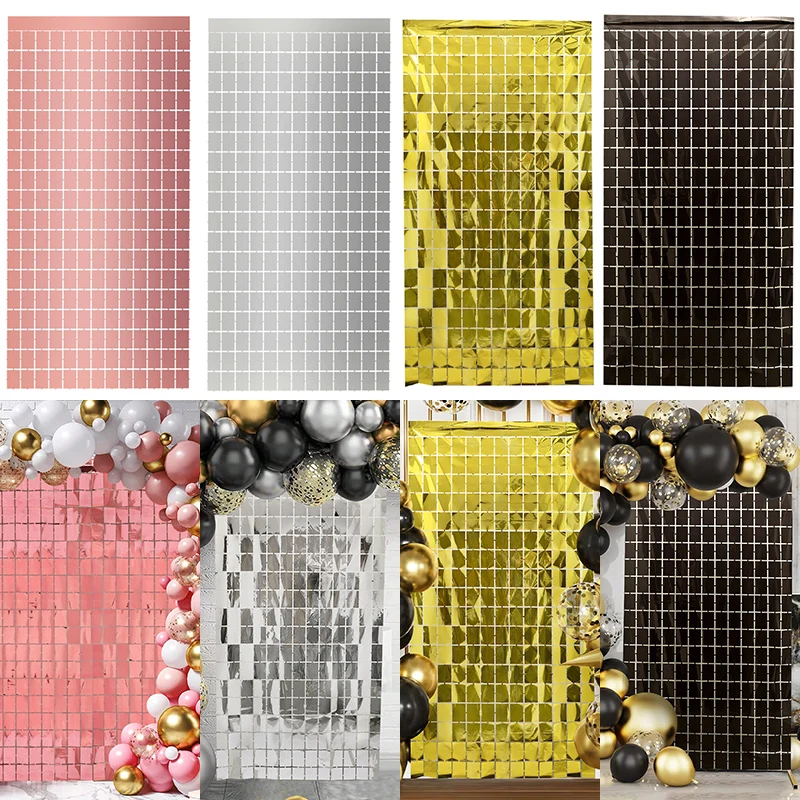 2szt Tło imprezowe Metaliczna folia Frędzle Tinsel Kurtyna Dorosłe dzieci Urodziny Przyjęcie Wesele Dekoracja Baby Shower Ulubione materiały eksploatacyjne