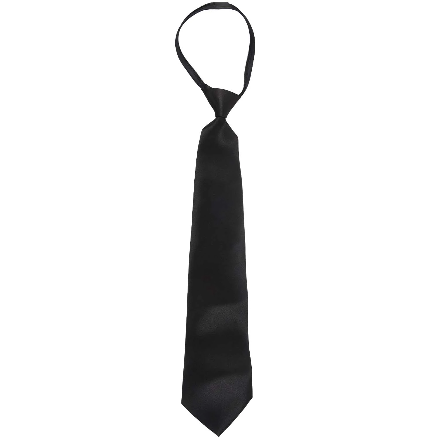 Men Solid Black Polyester Zip Up Necktie Zipper Tie